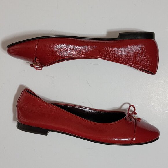 NEW Tory Burch Cap Toe Ballet Flats Womens 9.5 Red Luxury Designer Contemporary - Picture 3 of 8